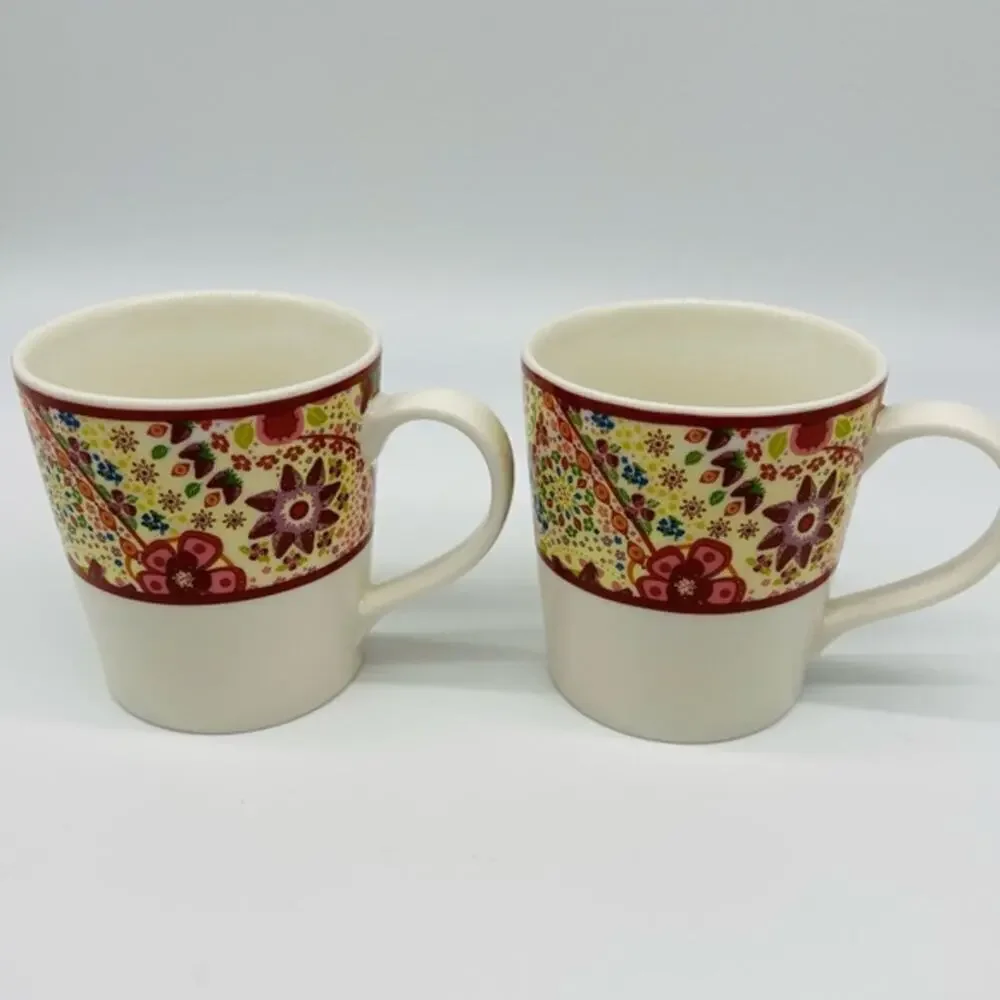 Starbucks 2007 Set of 2 Strawberry Paisley Floral Coffee Cup Mugs NWOT
